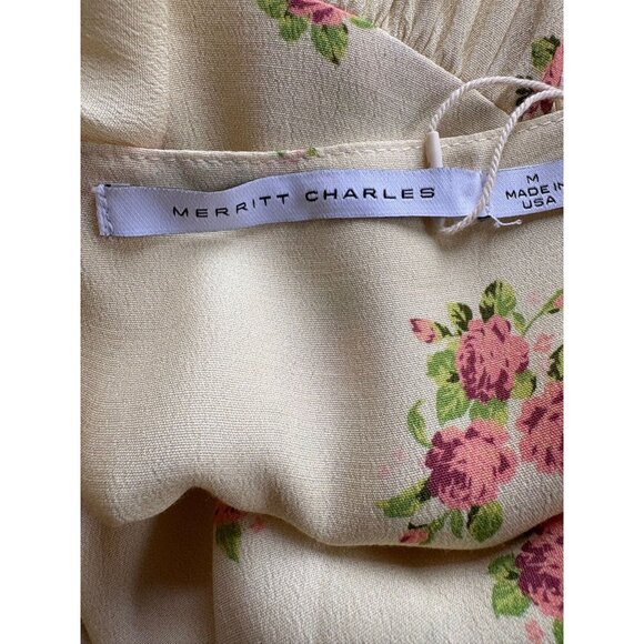 NWT Merritt Charles Butter Yellow Floral Long-Sleeve Babydoll Dress Sz Medium - Picture 7 of 8